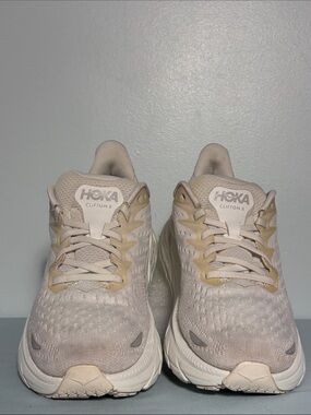 Women's White Hoka One One Clifton 8 Road Running Sneakers/Meta-Rocker Size-9